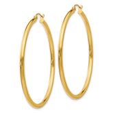 14K 2.5x50mm Polished Round Tube Hoop Earrings
